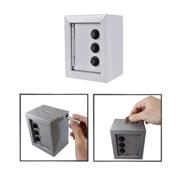 Imagem de Mini Cofre Cofrinho Reforçado Aço Segredo Notas Moedas Cinza