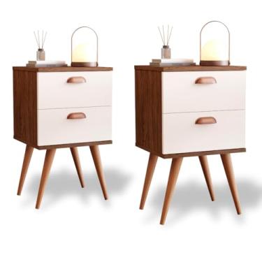 Imagem de Kit 2 Mesa de Cabeceira Retrô com 2 Gavetas Mesinha Quarto e Pés palito Candy