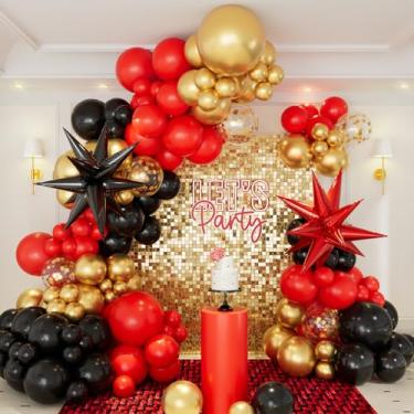 Imagem de CboDeco Kit De Arco Guirlanda Com Balões Vermelhos, Pretos E Dourados, 146 Peças, Folha Estrela Explosiva Para Decoração Festa Temática Aniversário, Casamento, Construção, Cassino, Formatura