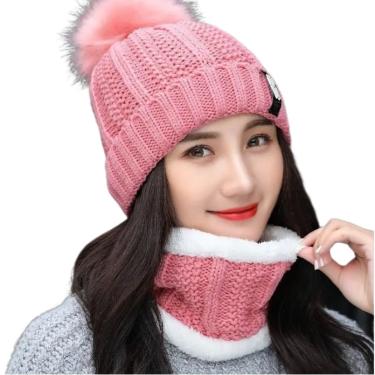 Imagem de Kit Touca Gorro PomPom Cachecol Gola Forrada Lã Inverno Frio