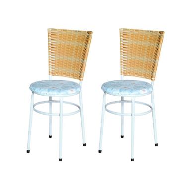 Imagem de 2 Cadeiras Para Cozinha Branca Hawai Palha Assento Floral Cor:floral Gelo