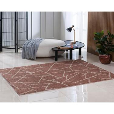 Imagem de Tapete Sala, Quarto, Escritório em Shagy Pelo 17mm Antiderrapante Base Emborrada Desing (Triangulo Terra, 1,50m x 1,00)