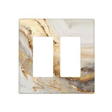 Imagem de ukutarly Mármore branco dourado 2 Gang Double Rocker Light Switch Cover Placa de parede decorativa cinza dourado placa elétrica para banheiro, cozinha, quarto (plásticos)