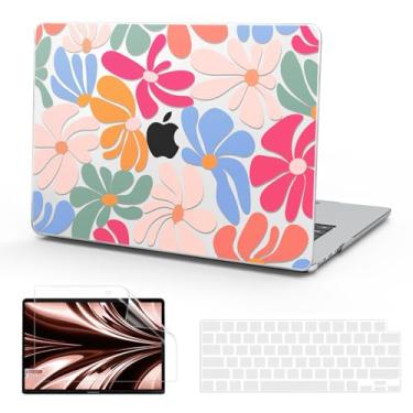 Imagem de B BELK Compatível com MacBook Air 13 polegadas 2025 2024 2023 2022 M4 M3 M2 A3240 A3113 A2681, capa rígida de plástico para MacBook Air 13,6 polegadas + capa de teclado + protetor de tela, flor