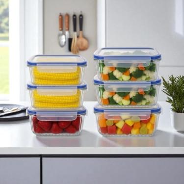 Imagem de Kits Potes Vidro Herméticos Retangulares Canelado 370 e 640 ML