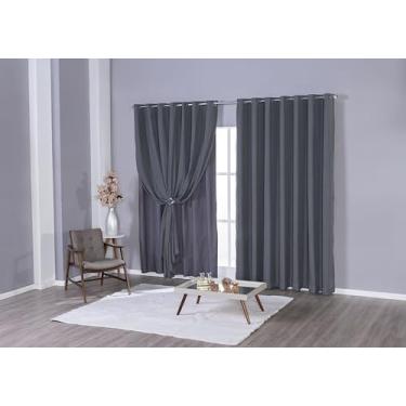 Imagem de Cortina Blackout com Voil Flame em Poliéster 3,00m X 2,30m – Bloqueio Total de Luz e Toque Sofisticado, Dupla-Face e Instalação Fácil em Varão Simples (Cinza)