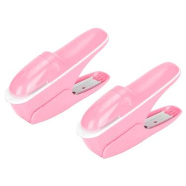 Imagem de 2 peças grampeador sem grampeador, sem grampeador, grampeador de papel, compacto, sem grampeadores, ferramenta manual de encadernação de até 8 folhas rosa