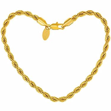 Imagem de Tornozeleira de corrente de corda de 5 mm para mulheres e homens com pulseira banhada a ouro 24k e garantia de substituição gratuita vitalícia Dourado