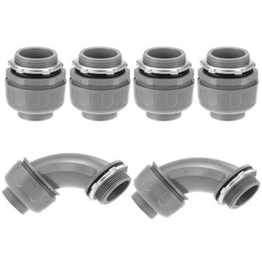 Imagem de QWORK Conector líquido apertado, conector de conduíte flexível de PVC de 3,5 cm, 4 conexões retas e 2 conexões de 90 graus, acessórios para conduítes elétricos não metálicos