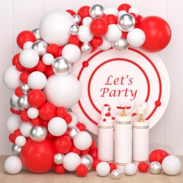 Imagem de LUDEOU Red White Silver Balloon Garland Kit - 122PCS Red White Balloons Red Silver Balloons Graduation Balloon for Birthday Wedding Anniversary Graduation Christmas Party Decorations