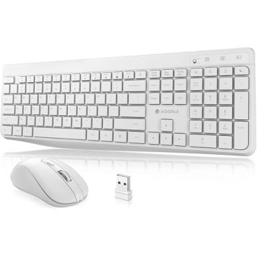 Imagem de Combo de teclado e mouse sem fio, teclado ergonômico KOORUI 2,4G silencioso de tamanho completo com 12 teclas de atalho e mouse 3DPI, sem fio, compatível com laptop/PC/Windows/Mac (branco)