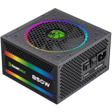 Imagem de GAMEMAX Fonte de alimentação 850W, totalmente modular, 80 Plus Gold, ARGB SYNC com placa-mãe, RGB-850 Pro