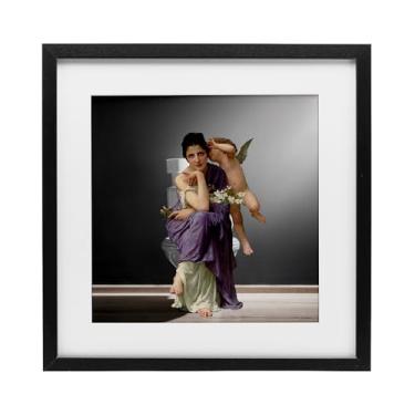 Imagem de Stupell Industries Vintage Lady & Cherub Bathroom Impressão emoldurada preta sob vidro design por Seven Trees Design, 40,6 x 40,6 cm