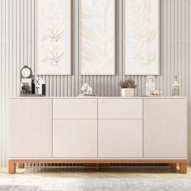 Imagem de Buffet Átomo 179,4cm com 4 Portas Ripadas Pés Cavalete MDP OffWhite/Fr