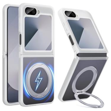 Imagem de YSLBWLE Capa magnética para Samsung Galaxy Z Flip 7 fe/6/5 com suporte de anel [proteção militar contra quedas] Capas de telefone transparentes finas à prova de choque com suporte invisível traseira