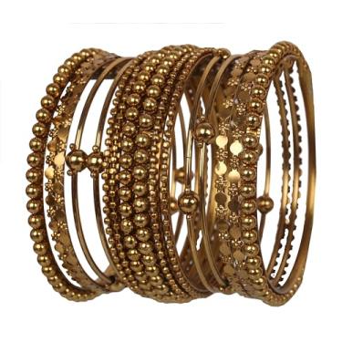 Imagem de Touchstone Novo Bollywood indiano feito à mão filigrana fio curvado floral em relevo martelado padrões de bola martelada strass amarelo fino designer joias pulseiras pulseira pulseira kada conjunto de