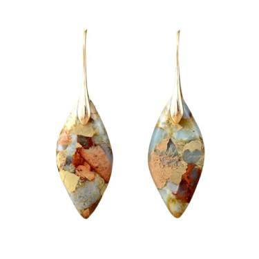 Imagem de Cape Diablo Brincos de folha de jaspe feitos à mão - pedra preciosa de jaspe imperial pendem de 4,5 a 5 cm, joias de pedra de cura e aterramento feitas à mão, Jaspe, Jaspe