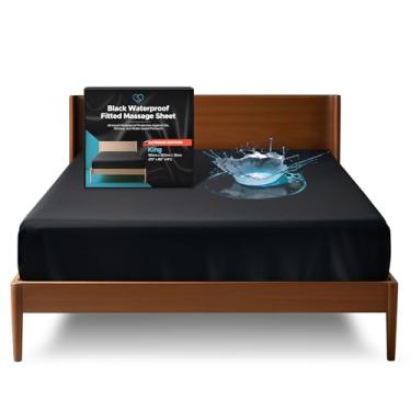 Imagem de Lençol de elástico Extreme King impermeável, bolso profundo de 35 cm, protetor de colchão 100% preto, seguro com produtos de massagem à base de óleo, água e silicone, lavável na máquina, sem ruído