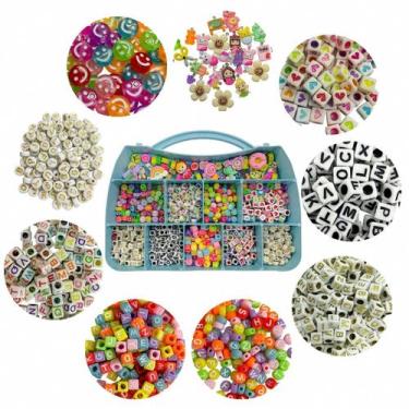 Imagem de Kit maleta de miçangas letras coloridas entremeio fazer pulseiras infa