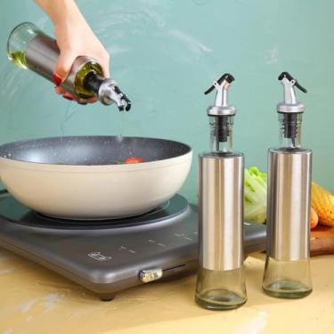 Imagem de Kit 2 Galheteiro 500ml Porta Azeite e Vinagre de Vidro Premium e Aço Inox com Dosador