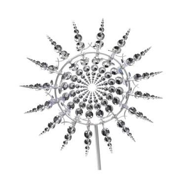 Imagem de IEUDNS Moinho de vento de metal giratório, decoração de gramado, fácil instalação, versátil, escultura de quintal, movida a vento, diâmetro 31 cm
