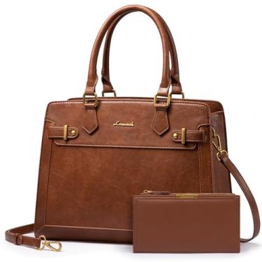 Imagem de LOVEVOOK Bolsas e bolsas para mulheres, bolsa de ombro bolsa preta e alça superior de couro PU para mulheres, Marrom, Large