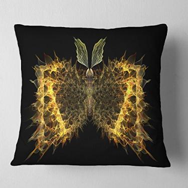 Imagem de Designart Golden Fractal Butterfly in Dark' Abstract Throw sala de estar, sofá, almofada de alta qualidade + capa de almofada impressa em ambos os lados 40,64 cm x 40,64 cm