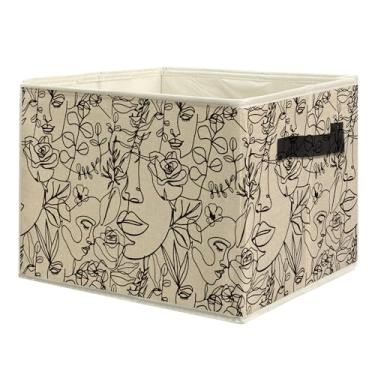 Imagem de uinwk Caixotes de armazenamento de rosto feminino boêmio, minimalista, boêmio, neutro, botânico, dobrável, cesto de lavanderia com alça para casa, quarto, banheiro, escritório, roupas, brinquedos