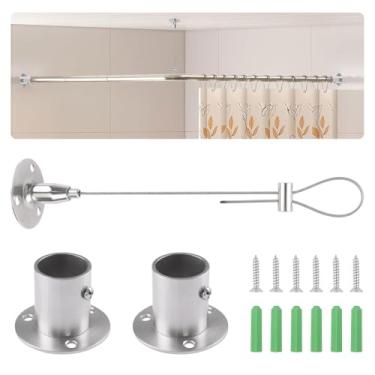 Imagem de UFURMATE 1 conjunto de kit de suporte de varão de cortina de chuveiro em forma de L, 1 suporte de teto e 2 peças de acessórios de suporte de base de flange para varão de cortina de chuveiro, tubo de