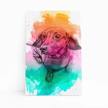 Imagem de Quadro Daschund Cachorro Salsicha Aquarela Canvas 30x40cm