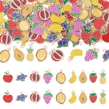 Imagem de Craftdady Pingentes com tema de frutas, 90 peças, pingentes fofos de liga de fruta, esmaltado, berloques, maçã, abacaxi, banana, morango, uva, metal, pulseira, chaveiro para fabricação de joias, 13,7