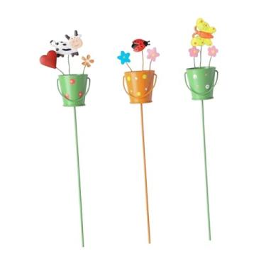 Imagem de IEUDNS 3x Estacas de Jardim Ornamento Decoração Arte Decorativa Engraçada Planta Estacas de Flores Vasos de Flores Decorações para Estufas Jardim Externo, Balde