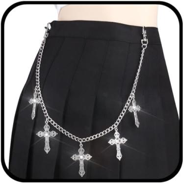 Imagem de Urieo Calça punk Sun Jeans corrente pingente lua corrente carteira ouro corrente estrela gótico metal hip hop bolso corrente para mulheres, one size, liga metálica, Sem Pedra Preciosa