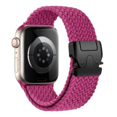 Imagem de Pulseira Trançada de Nylon Estilo Militar Compatível com Apple Watch Ultra 49mm, Series 10/9/8/7/6/5/SE – Correia Ajustável Parachute Strap 41mm 42mm 44mm 45mm 46mm (Magenta, 42 44 45 49 S10-46mm)