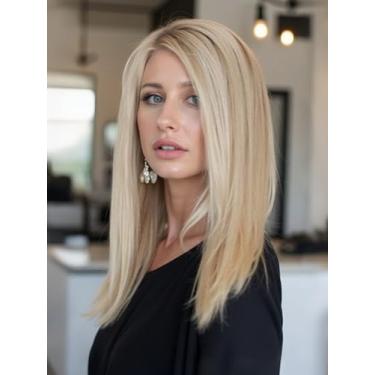 Imagem de Topart Peruca frontal de renda HD 33 x 10 cm, cabelo humano, natureza, bob, ombre, loiro claro, liso, pré-arrancada, densidade de 180%, peruca frontal de renda brasileira, sem cola, com cabelo de bebê