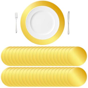 Imagem de ASUNFO 50 peças de jogo americano redondo dourado descartável papel americano brilhante espelhado carregador tapete para cozinha mesa de banquete casamento aniversário jantar decoração 33 centímetros