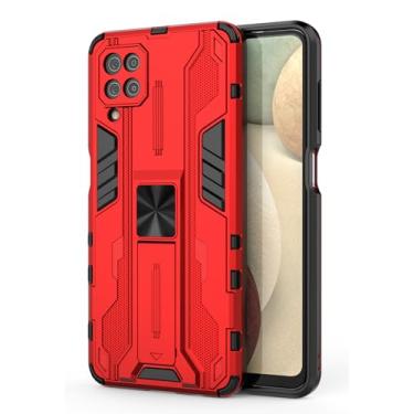 Imagem de SORAKA Capa para Samsung Galaxy A12 com suporte Capa de proteção resistente para Samsung Galaxy M12 Capa com placa de metal para suporte magnético para carro Capa Silm Fit