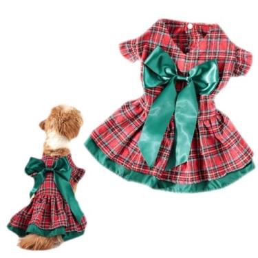 Imagem de Kirei Sui Vestido de festa tutu para cachorros pequenos e gatos feliz ano novo Feliz Natal clássico vestido de festa vermelho xadrez M