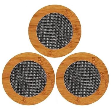 Imagem de Descanso de Panela em Bambu com Centro Inox, Design Quadrado e Redondo, Kit com 3 Peças (Redondo)