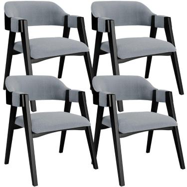 Imagem de Kit 4 Cadeiras Sala de Jantar Estar Living Estofada Suran L02 Preto Bouclê Cinza - Lyam Decor
