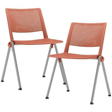 Imagem de Kit 02 Cadeiras Empilhável Fixa Lift F02 Base Aço Cinza Laranja - Lyam Decor