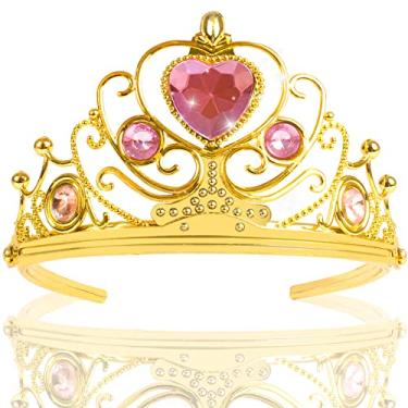 Imagem de Princess Crown Tiara for Girls Gold Plastic Crown Pink Crystal Girls Hair Accessories Tiara Crown for Birthday Party Prom Wedding Cosplay Perfect Princess Crown Cake Topper(1 pcs)