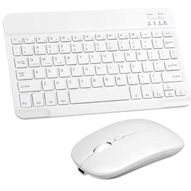Imagem de Teclado e Mouse Sem Fio Bluetooth Portátil Recarregável Compatível Com Tablets e Pcs Branco