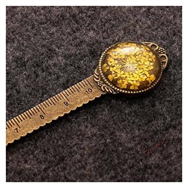 Imagem de Marcador de página 1 peça marcador de página criativo retrô bronze redondo 10 cm régua vintage metal colorido flor vidro pedras preciosas como marcador de página de livro marcador de página de metal