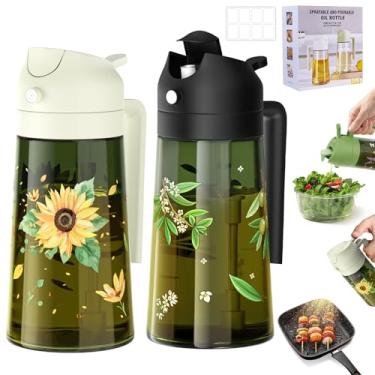 Imagem de Pulverizador de óleo de 470 ml para cozinhar - Frasco dispensador de azeite de oliva de grau alimentício 2 em 1 para utensílios de cozinha, fritadeira a ar, salada, churrasco - Conjunto de 2