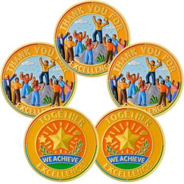 Imagem de BHealthLife 5 peças de moedas de desafio de funcionários de agradecimento a granel - Desenhos animados de moedas de apreciação de funcionários para conquista de marco - Token de reconhecimento