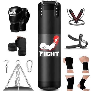 Imagem de Saco de pancada para adultos e adolescentes, conjunto de saco de boxe pesado Oxford de 1,5 m com luvas de boxe de 340 g, adequado para MMA Karatê Kickboxing Boxe Muay Thai Treinamento em casa ou