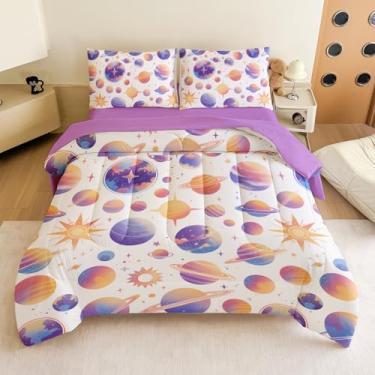 Imagem de Jogo de cama casal para meninos – Conjunto de edredom completo com 5 peças, foguete e planeta galáxia, lavável na máquina, durável – ideia de presente para quarto de meninos e meninas