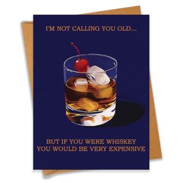 Imagem de PEONYNFOX Cartão de aniversário divertido de uísque Not Old Just Expensive para pai avô marido irmão amigo - Tamanho 16 x 12 cm em branco por dentro com envelope Kraft