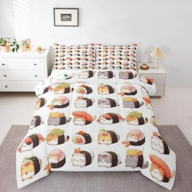 Imagem de Erosebridal Conjunto de edredom infantil de sushi, gato sushi, presente kawaii, comida japonesa, estilo anime, 1 fronha, decoração de quarto